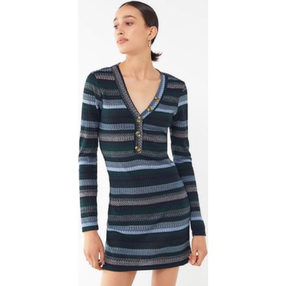 NWT UO Striped Lightweight Sweater Henley Dress